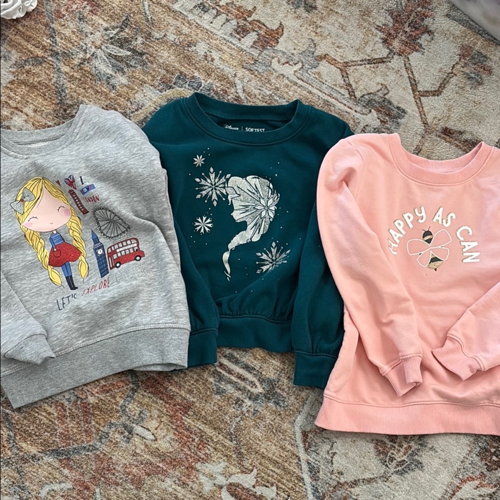 Kids Graphic Sweatshirt Trio - Gray, Teal, Pink